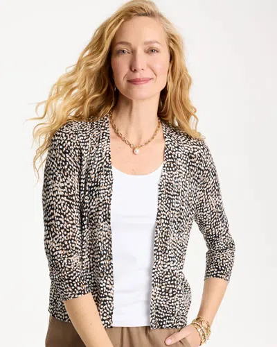 Chico's Summer Romance Printed Cardigan Sweater In Cattail Brown