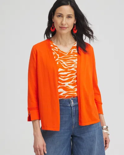 Chico's Summer Romance Short Cardigan Sweater In Valencia Orange Size 0/2 |  In Blood Orange