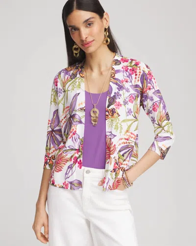 Chico's Summer Romance Tropical Cardigan Sweater In White