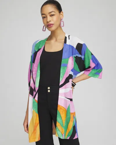 Chico's Summer Romance Tropical Midi Cardigan Sweater In Purple Size 12/14 |  In Purple Nightshade