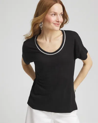 Chico's Sweater Trim Linen Tee In Black