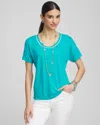 Chico's Sweater Trim Linen Tee In Blue In Green