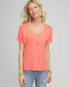 Chico's Sweater Trim Linen Tee In Melon Mambo Size 12/14 |  In Melon Mambo