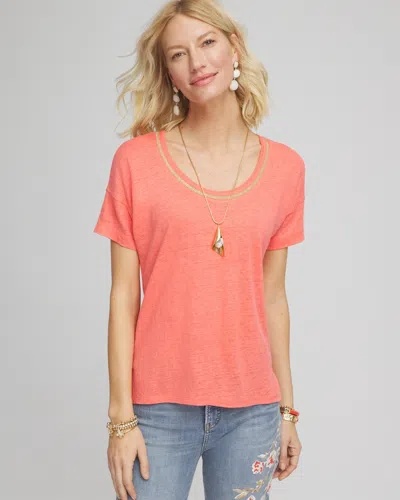 Chico's Sweater Trim Linen Tee In Melon Mambo Size 12/14 |