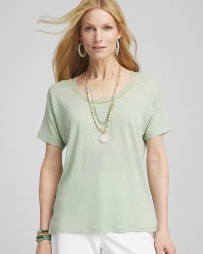 Chico's Sweater Trim Linen Tee In Moroccan Mint Size 16/18 |