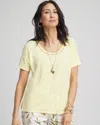 Chico's Sweater Trim Linen Tee In Yellow Size 20/22 |  In Bright Yellow