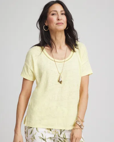 Chico's Sweater Trim Linen Tee In Yellow Size 20/22 |  In Bright Yellow