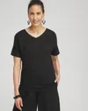 CHICO'S SWEATER TRIM LINEN TEE IN BLACK SIZE 12/14 | CHICO'S