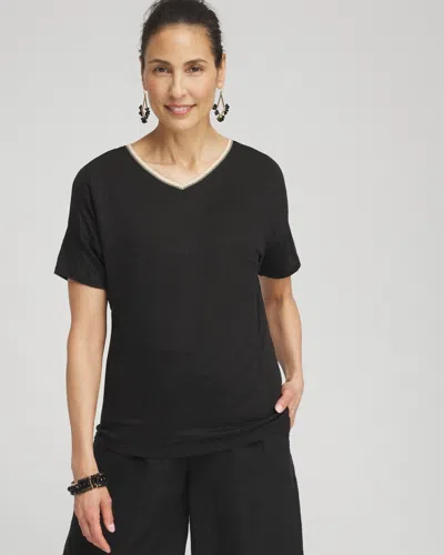 Chico's Sweater Trim Linen Tee In Black Size Small |