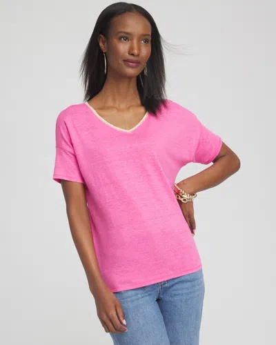 Chico's Sweater Trim Linen Tee In Delightful Pink Size 12/14 |