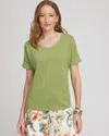 CHICO'S LINEN SWEATER TRIM TEE IN SPANISH MOSS SIZE 8/10 | CHICO'S