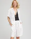 Chico's Swimsuit Cover-up Short And Shirt Set In White Size Xl |  In Alabaster