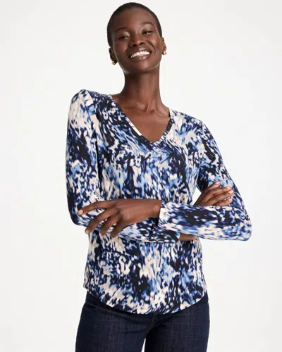 Chico's Swirled Touch Of Cool V-neck Layering Tee In Blue In Passport Blue