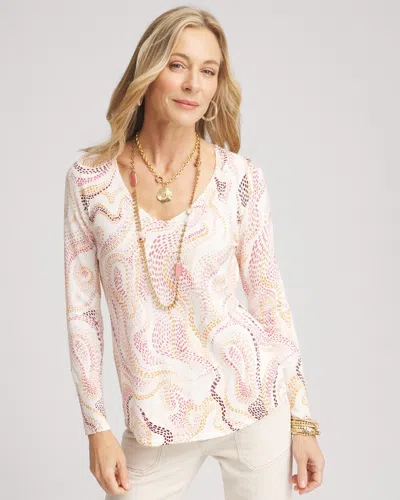 Chico's Swirls Long Sleeve V-neck Pullover Sweater In White Size 16/18 |  In Ecru