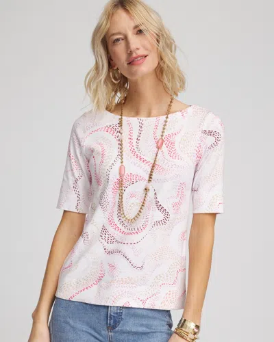 Chico's Swirls Pima Cotton Bateau-neck Tee In White Size 20/22 |  In Alabaster