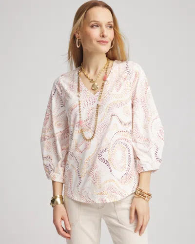 Chico's Swirls Tuck Sleeve Tee In White Size 12/14 |  In Ecru
