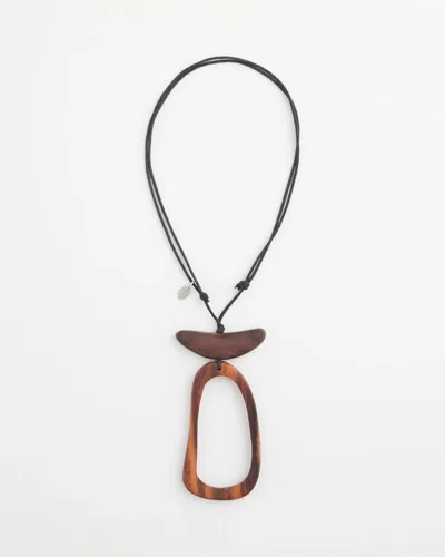 Chico's Sylca X  Adli Wood Open-design Pendant Necklace In Brown