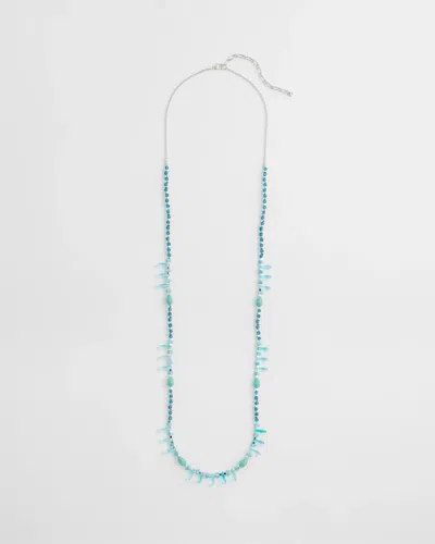 Chico's Teal Beaded Single Strand Necklace In Blue