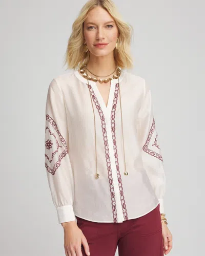 Chico's Tencel-blend Embroidered Blouse In White Size 20/22 |  In Ecru