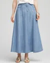 Chico's Tencel™ Denim Pull-on Pleated Midi Skirt Size 14 |  In Light Wash Denim