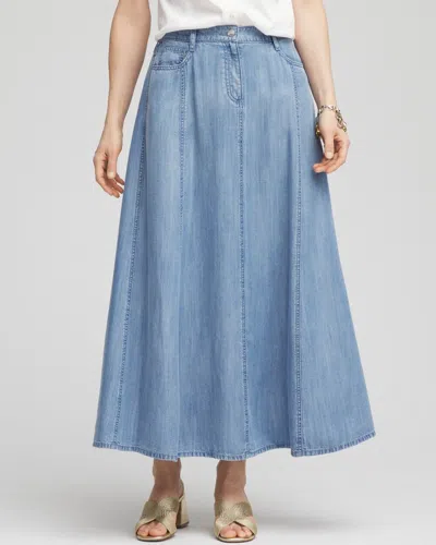 Chico's Tencel™ Denim Pull-on Pleated Midi Skirt Size 14 |  In Light Wash Denim
