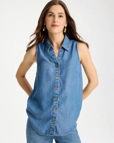 Chico's Tencel Denim Sleeveless Shirt In Burano Indigo