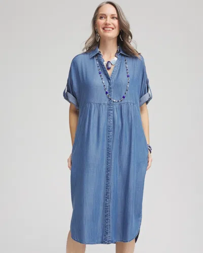Chico's Tencel™ Midi Jean Dress In Denim Size 8/10 |  In Medium Wash Denim