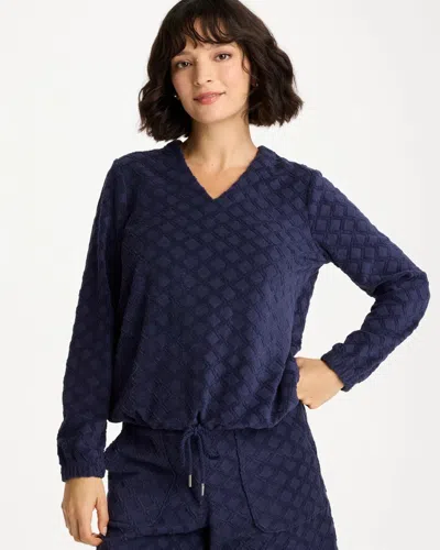 Chico's Terry Cloth Jacquard Top In Blue