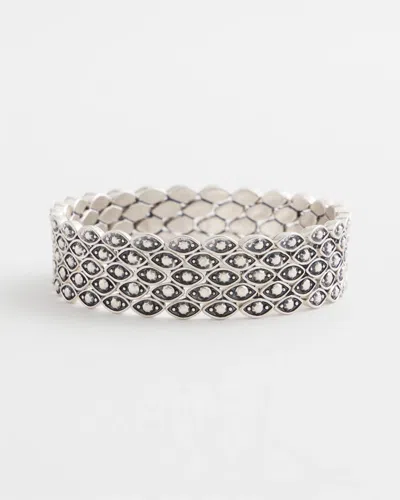 Chico's Textured Antique-style Stretch Bracelet In Metallic In Silver