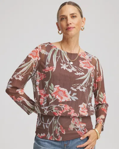 Chico's Textured Banded-hem Top In Dried Mushroom