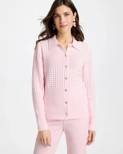 Chico's Textured Button-front Cardigan Sweater In Sweet Blossom In Pink