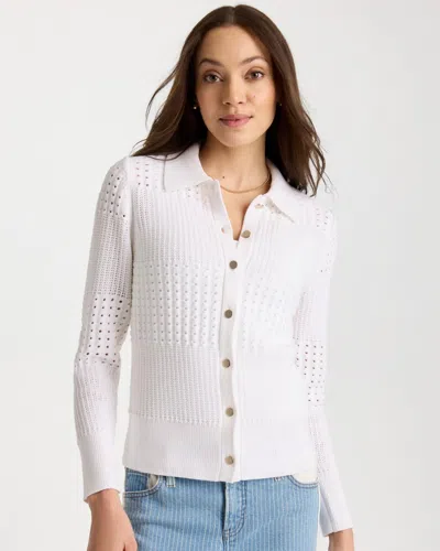 Chico's Textured Button-front Cardigan Sweater In White