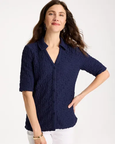 Chico's Textured Camp Tee In Blue