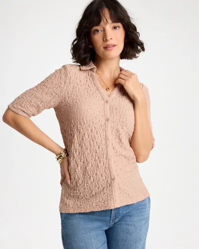 Chico's Textured Camp Tee In Mocha Mousse In Brown