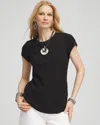 Chico's Textured Cap Sleeve Tee In Black Size 16/18 |  In Black