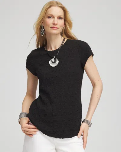 Chico's Textured Cap Sleeve Tee In Black Size 16/18 |