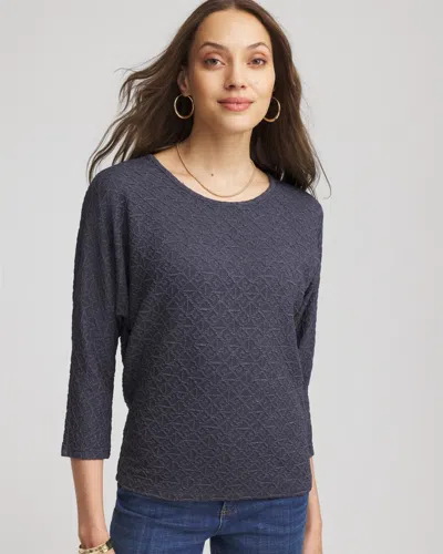 Chico's Textured Denim-motif Tapered-hem Top In Blue