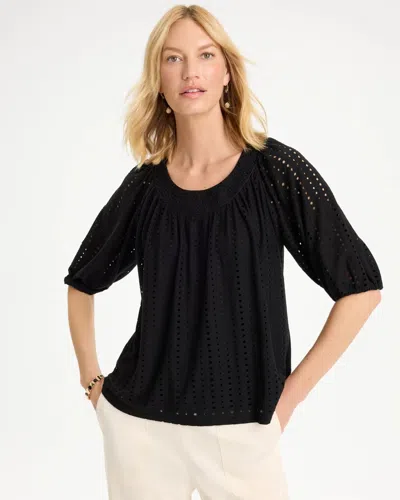 Chico's Textured Jacquard Peasant Tee In Black