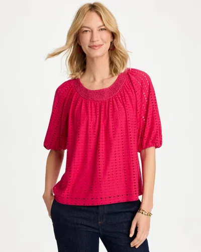 Chico's Textured Jacquard Peasant Tee In Raspberry In Pink