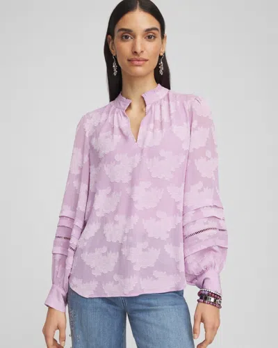 Chico's Textured Jacquard V-neck Blouse In Purple Size 16/18 |  In Charmed Violet