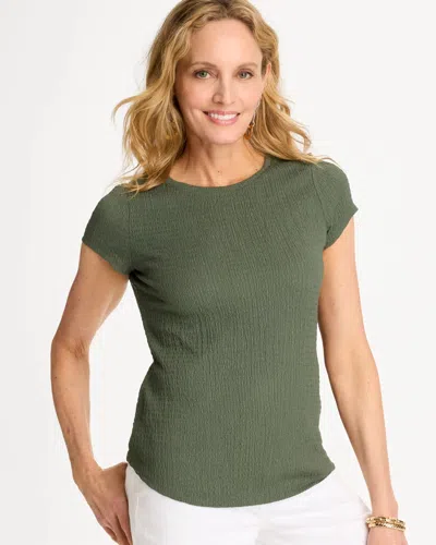 Chico's Textured Knit Cap Sleeve Tee In Kelp Forest In Green