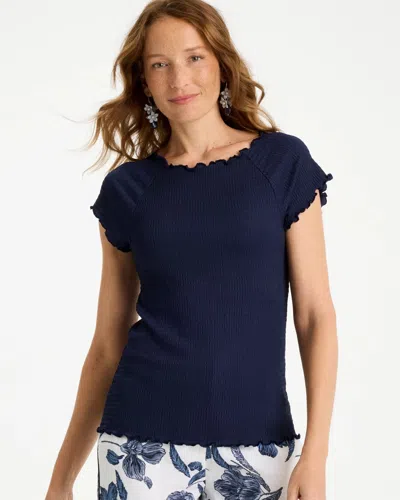 Chico's Textured Knit Lettuce Raglan Tee In Blue