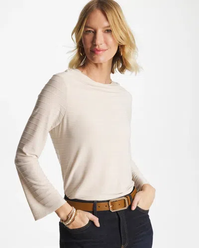 Chico's Textured Long Sleeve Cowlneck Tee In Light Nude In Neutral