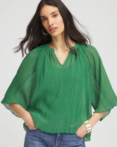 Chico's Textured Pleated Chiffon Blouse In Jardin Green