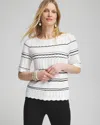 CHICO'S TEXTURED POINTELLE STRIPE PULLOVER IN WHITE SIZE 20/22 | CHICO'S