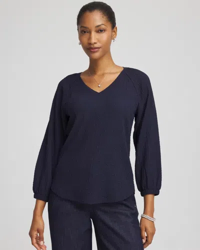 Chico's Textured Raglan V-neck Top In Blue