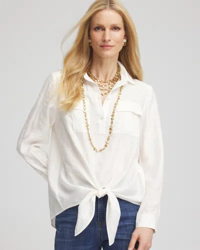 Chico's Textured Tie-front Pullover Top In White Size 20/22 |  In Ecru