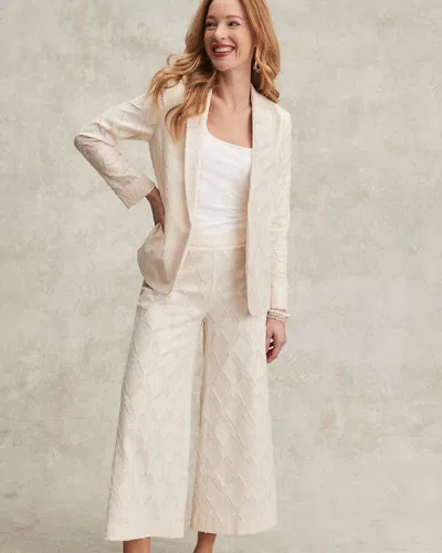 Chico's Textured Wide Leg Cropped Pants In White Size 16/18 |  In Off-white