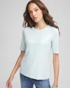 Chico's The Touch Of Cool Foil Elbow Sleeve Layering Tee In Blue Menthe