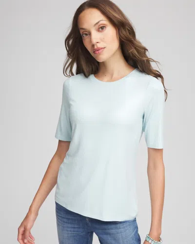 Chico's The Touch Of Cool Foil Elbow Sleeve Layering Tee In Blue Menthe